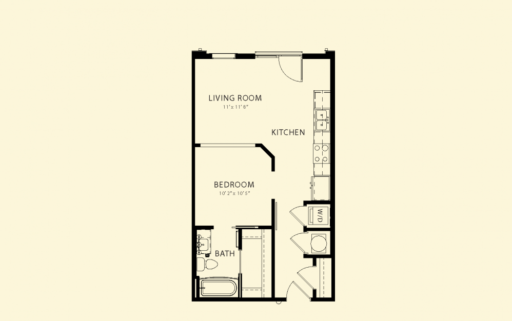 Floor plan for 1 bed, 1 bath, 558 sqft